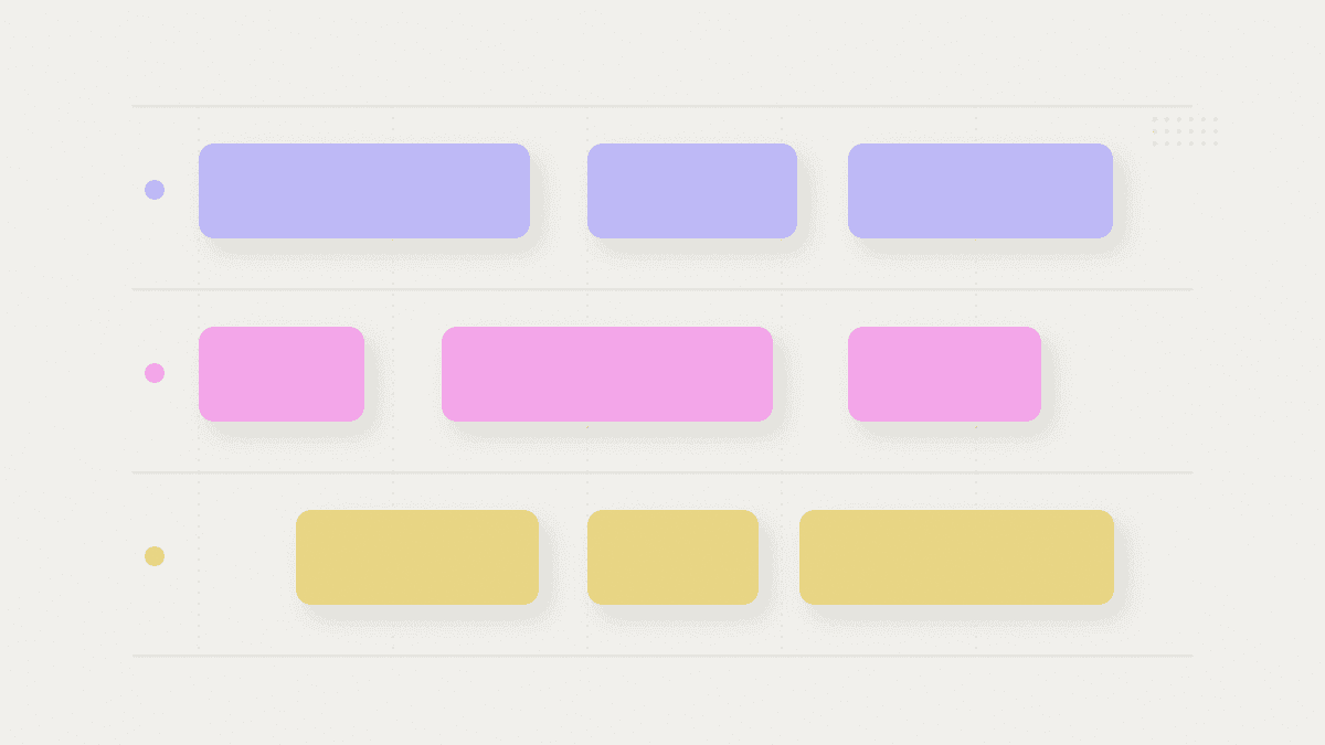 Three location lanes stacked on one shared timeline, each holding shift blocks that begin and end at different points across the same day.
